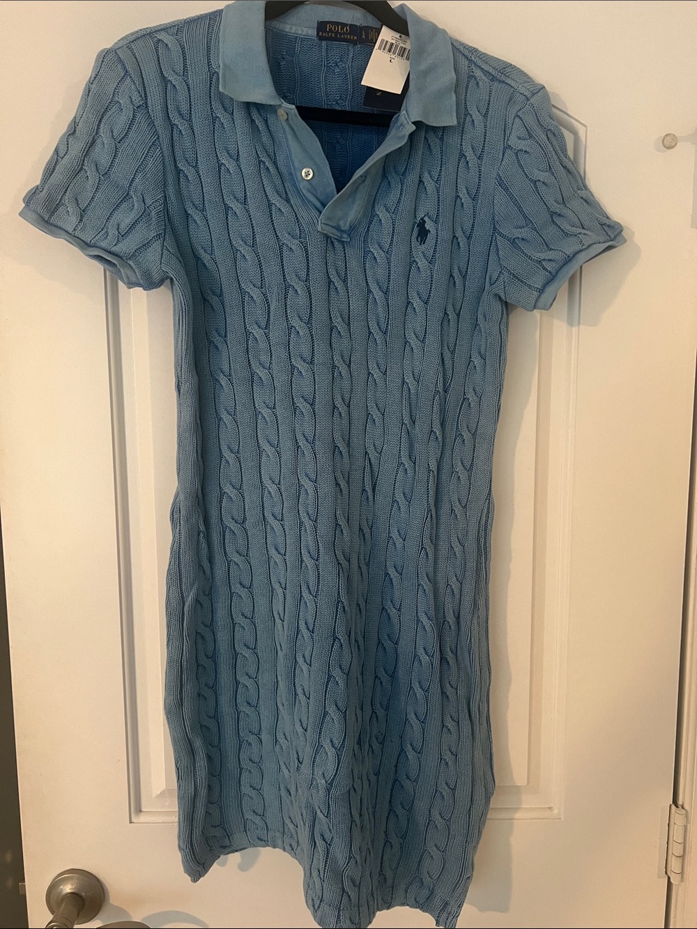 Ralph Lauren Baby Blue Cable Knit Polo Sweater